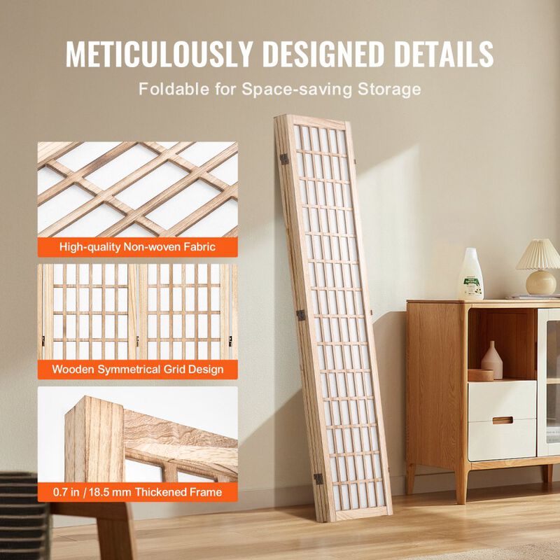 Natural 4 Panel Folding Room Divider Privacy Screen for Bedroom Office image number 4