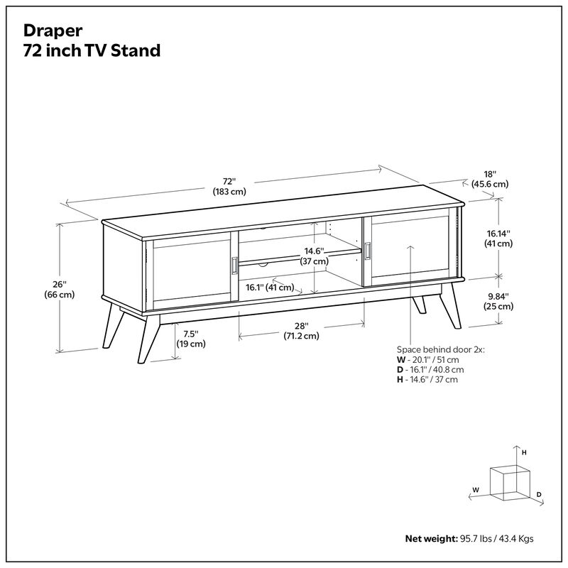 Draper SOLID HARDWOOD 72 inch Wide Mid Century Modern TV Media Stand in Teak Brown For TVs up to 80 inches