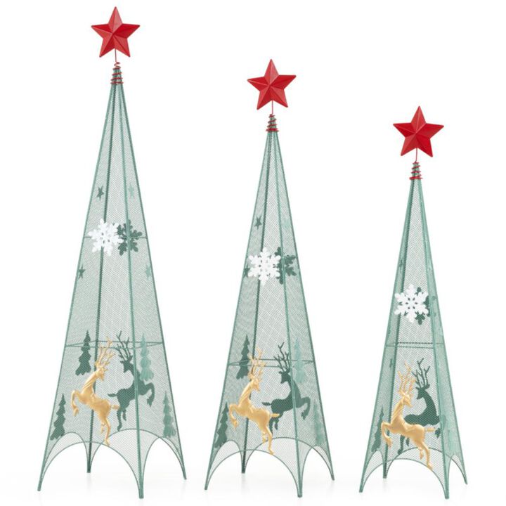Hivvago 3/3.5/4 Feet Set of 3 Tower Shaped Christmas Trees with Removable Star Toppers