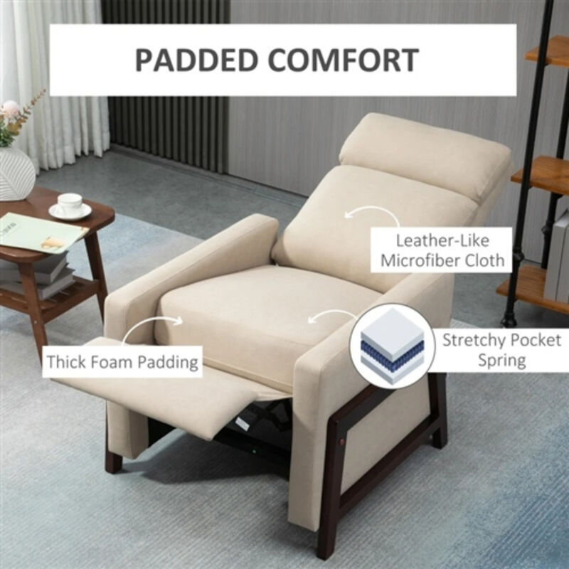 Manual Reclining Sofa Chair &ndash; Modern Upholstered Lounger with Padded Armrests and Foot Extension