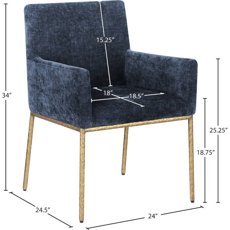 Meridian Furniture Reeves Navy Chenille Fabric Dining Chair, Set of 2
