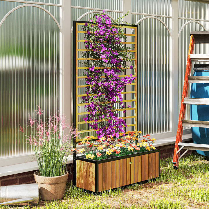 Hivvago Elevated Wooden Planter with Trellis and Pots