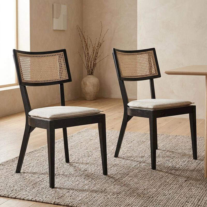 Fabric-Upholstered Wood Dining Chairs, Black White, Set of 2 image number 5