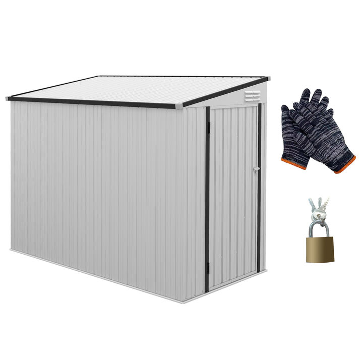 Outsunny 4' x 6' Metal Outdoor Storage Shed, Lean to Storage Shed, Garden Tool Storage House with Lockable Door and 2 Air Vents for Backyard, Patio, Lawn, White