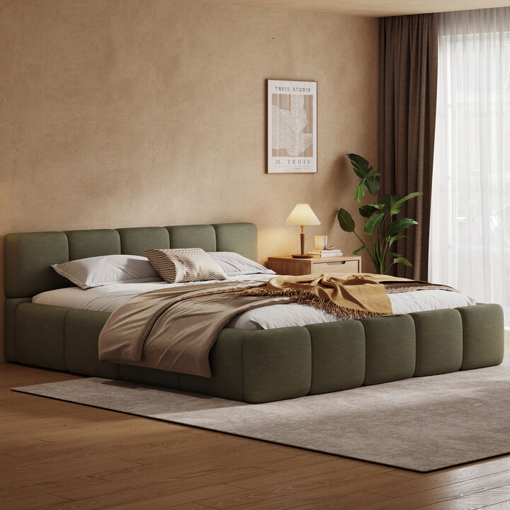 Christopher Knight Home Wilona Modern Wooden Linen Upholstered Platform Bed with Headboard