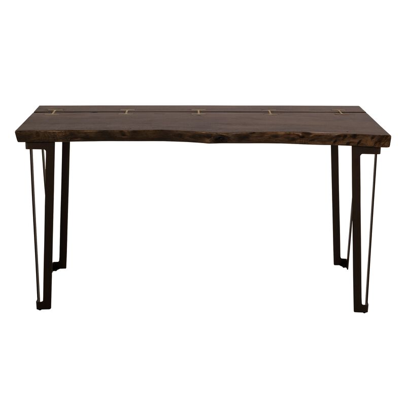 Ally Sofa Console Table, Gold Metal Inlays, Brown Parota Wood, 55 Inch image number 1