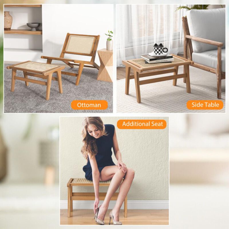 Hivvago Natural Teak Wooden Foot Rest with Handwoven Rattan