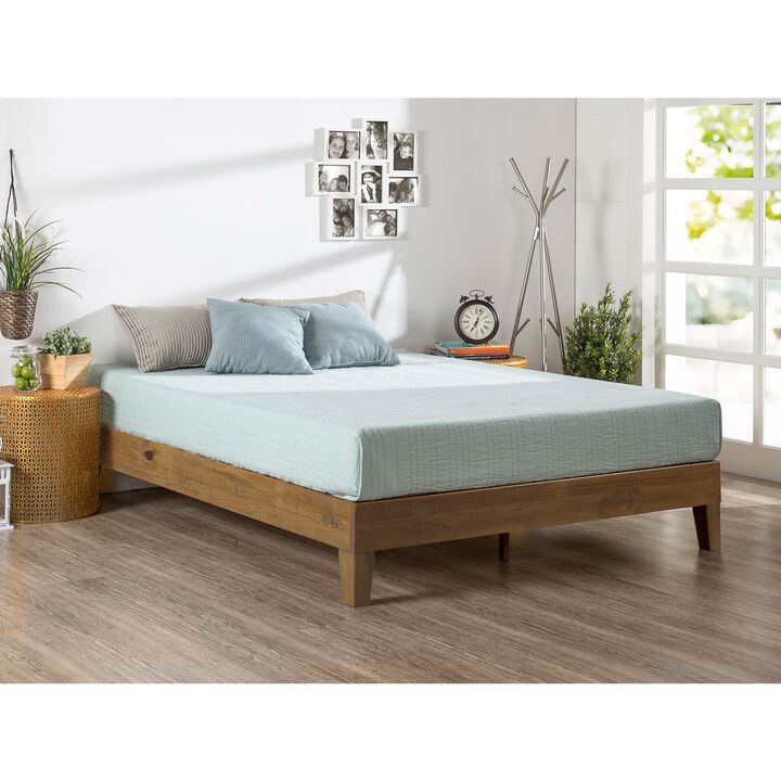 QuikFurn Full size Solid Wood Low Profile Platform Bed Frame in Pine Finish