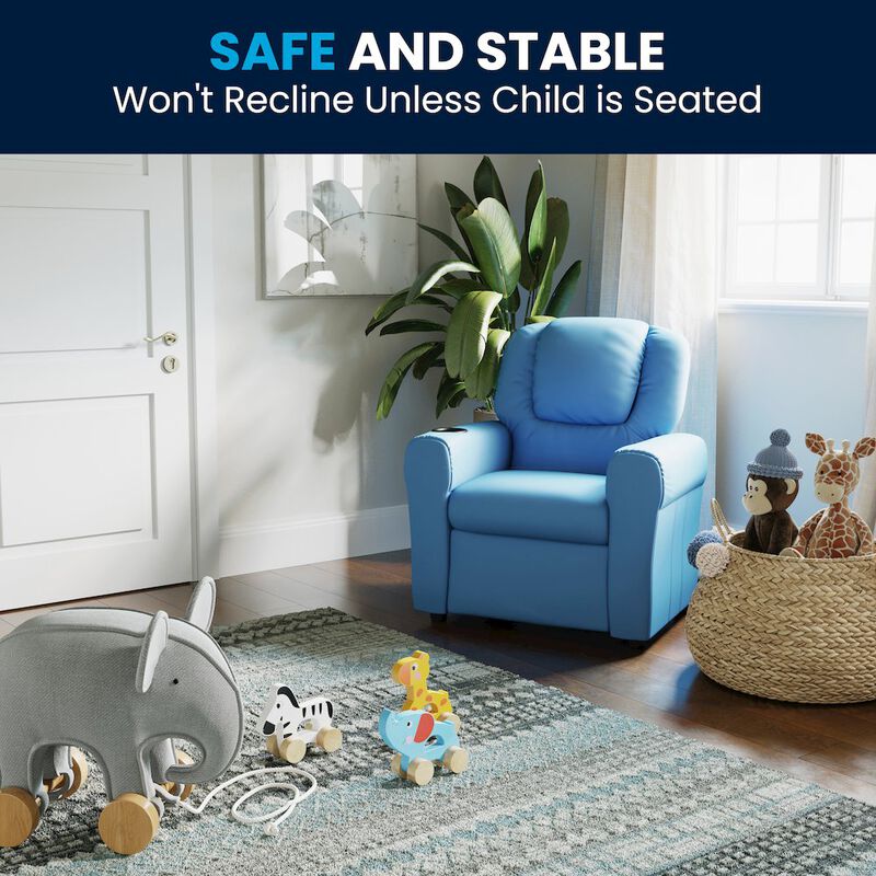 Flash Furniture Contemporary Light Blue Vinyl Kids Recliner with Cup Holder and Headrest