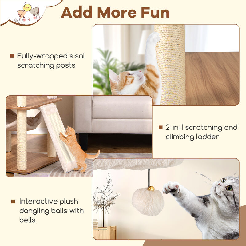 Tall Cat Tower with Triple Perches, Enclosed Condo & Durable Scratch Poles