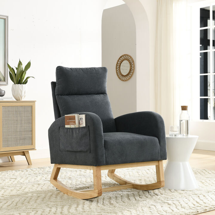 27.6"W Modern Accent High Backrest Living Room Lounge Arm Rocking Chair, Two Side Pocket（W83453347）
