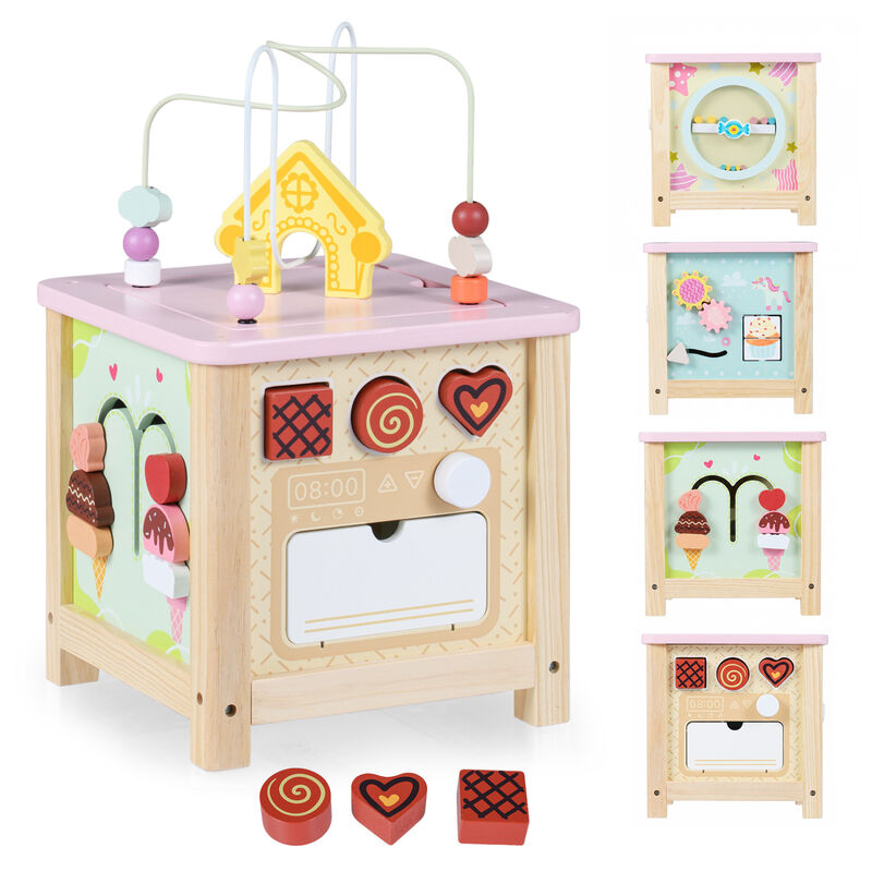 Kids Wooden Activity Cube with Montessori Learning Toys 18+ Months image number 3
