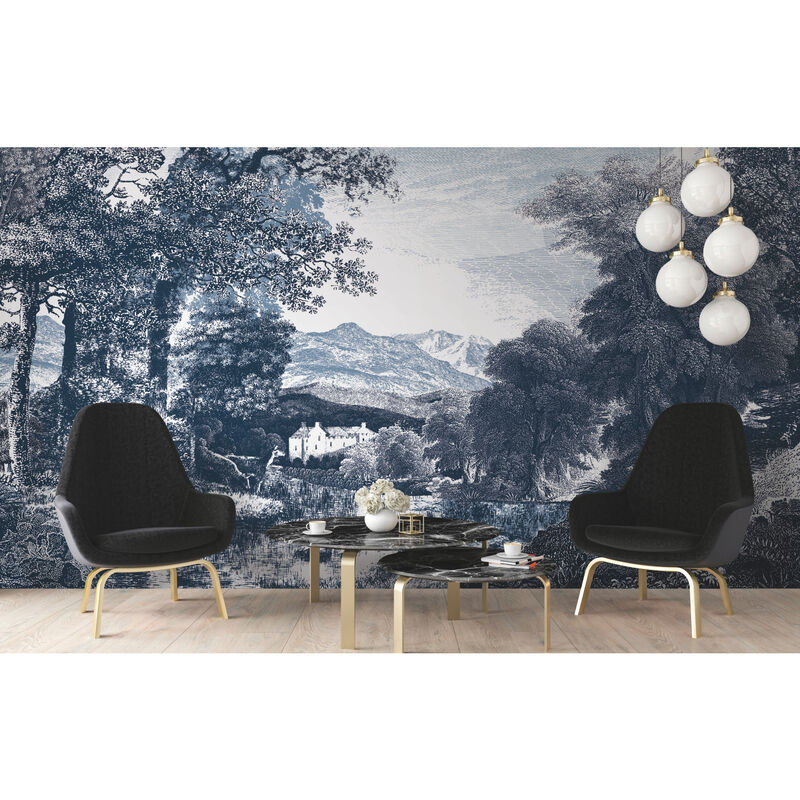 Provincial Scenic Navy Wall Mural (Set of 2) image number 1