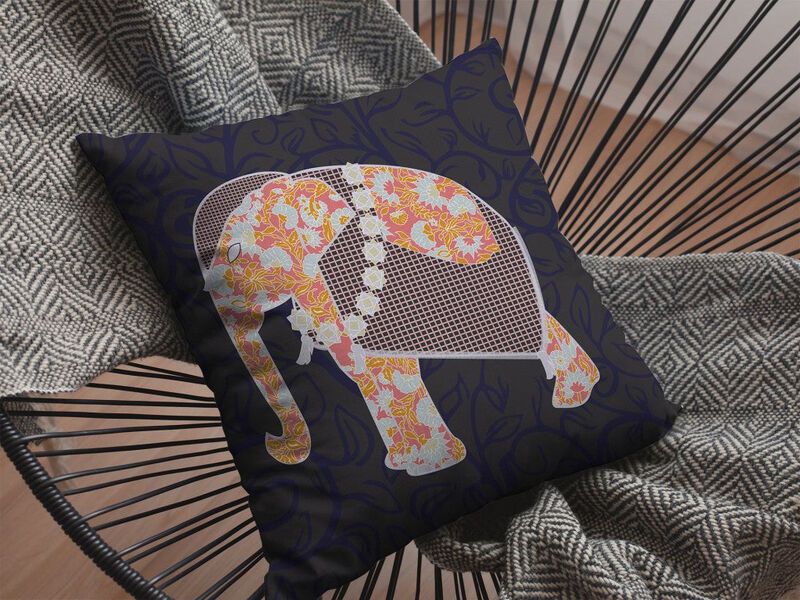 Homezia 18"Orange Elephant Zippered Suede Throw Pillow