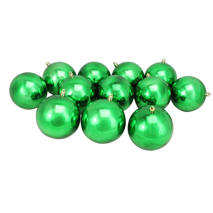 12ct Xmas Green Shatterproof Shiny Christmas Ball Ornaments 4" (100mm)