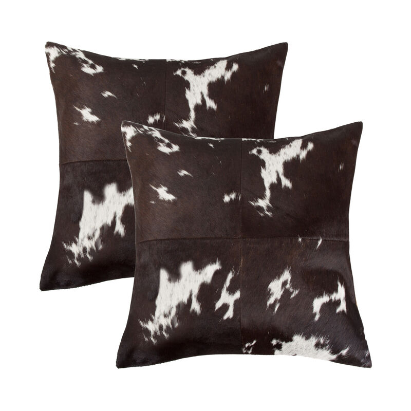 HomeRoots Set of Two 18" Chocolate and White Cowhide Cowhide Throw Pillows image number 0