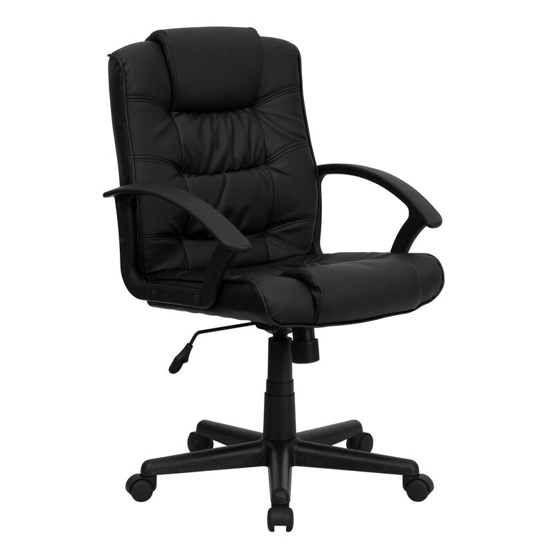 Lindon Mid-Back Black LeatherSoft Swivel Task Office Chair with Arms image number 0
