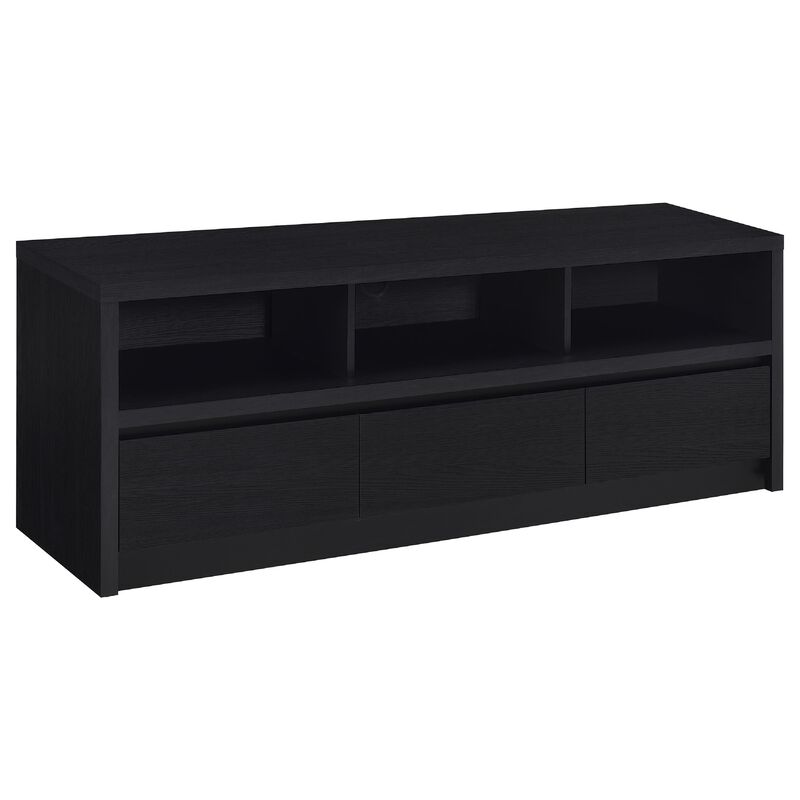 Rutvy TV Stand Media Console with 3 Drawers, Open Shelves, Black Wood image number 2
