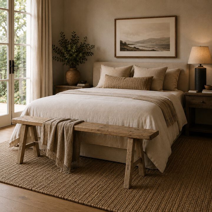 Vintage Solid Wood Entryway Bench in Natural Wood