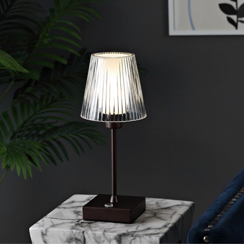 Oscar Modern Industrial Rechargeablecordless Iron/Acrylic Integrated LED Table Lamp with Ribbed S