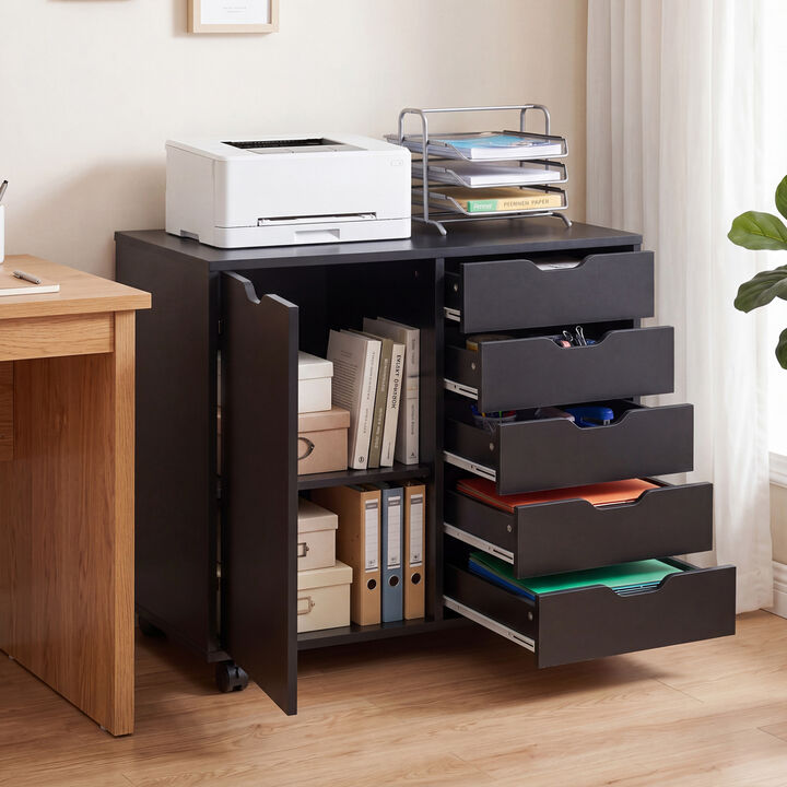 5 Drawer Storage Cabinet on Wheels with Adjustable Shelf Organizer