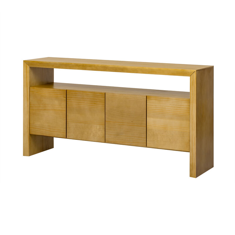 Merax Modern Minimalist Solid Wood Veneer Sideboard with Open Shelf