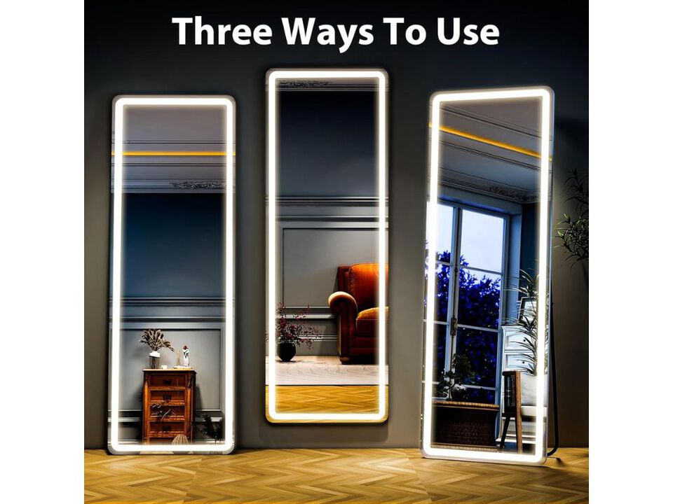 Full Length LED Floor Mirror with Lights Standing Wall Mirror for Bedroom