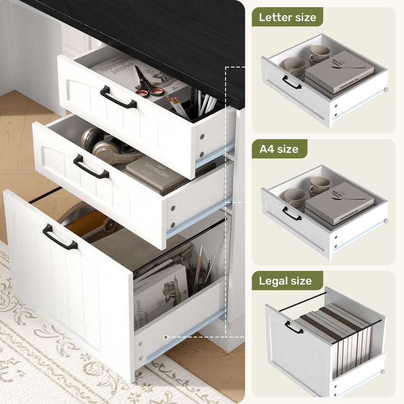 Envelor USB Charging Drawers & File Cabinet L-Shaped Office Desk for Home Office Study image number 5