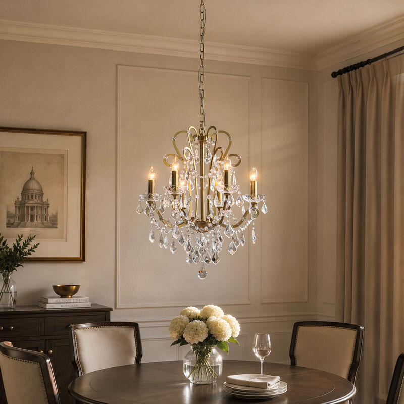 Crystal Chandelier with Brass Finish, Modern Glam 6-Light Ceiling Fixture image number 2