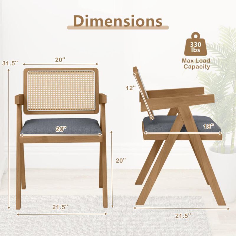 Hivvago Set of 2 Rattan Accent Chairs with Padded Cushion and Rubber Wood Frame