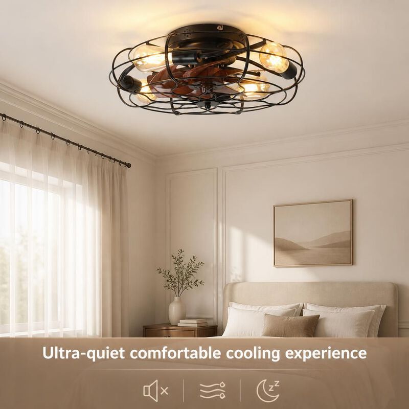 ELEMENT ACE Industrial Caged Ceiling Fan with Light, 6-Speed Reversible Motor, Remote Control Timer, Low Noise Farmhouse Industrial Decor for Indoor Home Spaces image number 4