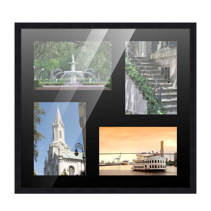 12x12 Wood Collage Frame with a Black Mat for 4x6 Pictures