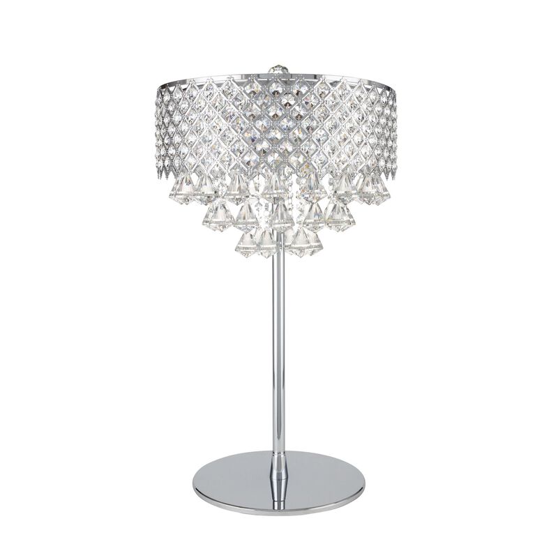 Grand Table Lamp Chrome Metal and Crystal LED Light