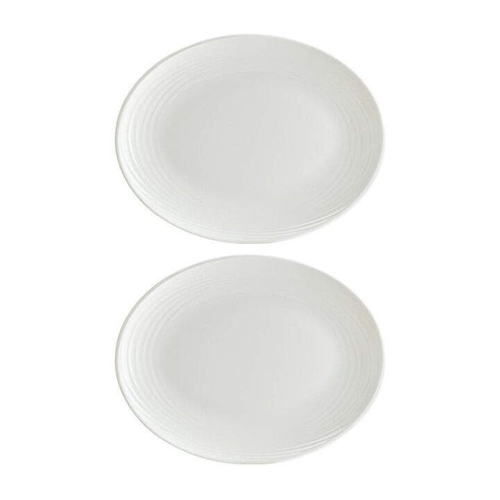 Loop 9.75" x 7.5" x h:1" Oval Warm White Vitrified Platter (Set of 2)