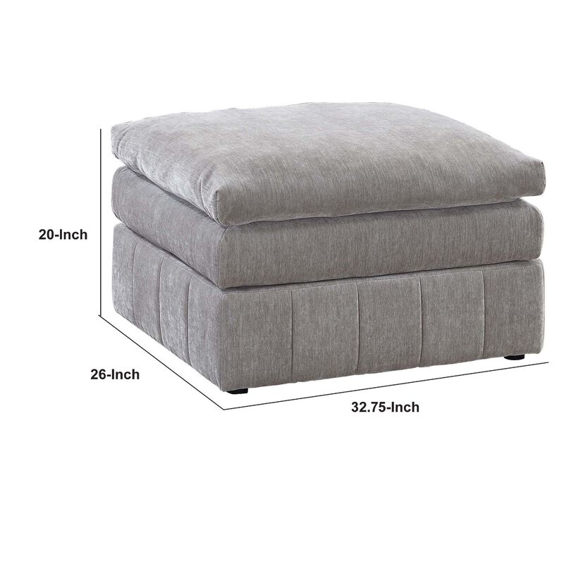 Luna 33 Inch Modular Ottoman, Three Layer Plush Cushioned Seat, Gray - Benzara
