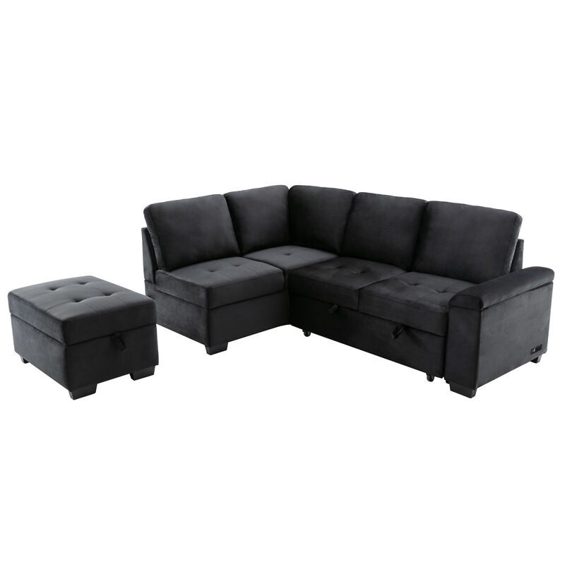 Merax L-Shape Corner Couch Sofa Bed with Storage Ottoman