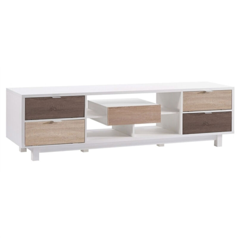 Modern TV Stand Entertainment Center with Wood Accents and Open Storage