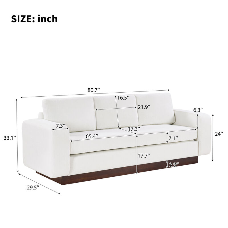Merax Modern 3-Seater Chenille Sofa with Wide Functional Armrests & Solid Rubber Wood Base image number 3
