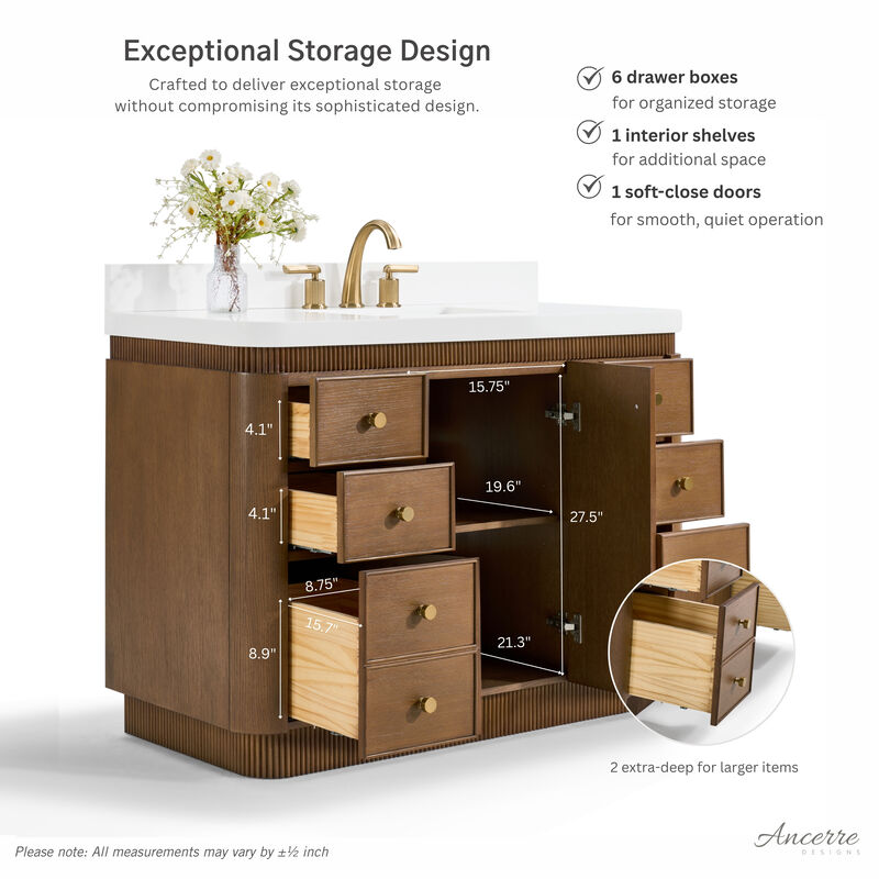 Aston 42 inch Bath Vanity Set in Chestnut Oak Finish with Alpine White Quartz Top image number 4