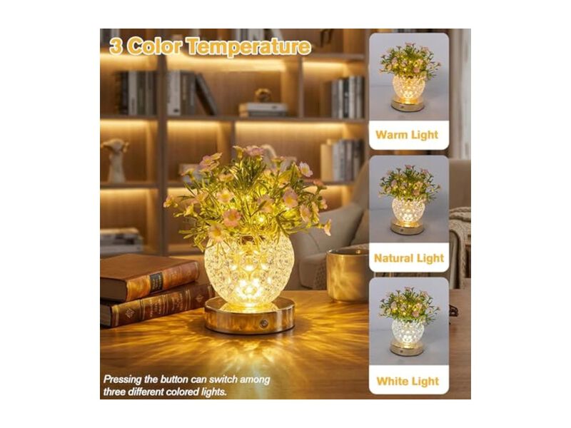 Rechargeable LED Table Lamp Night Light Pink Flower 3 Touch Dimming image number 3