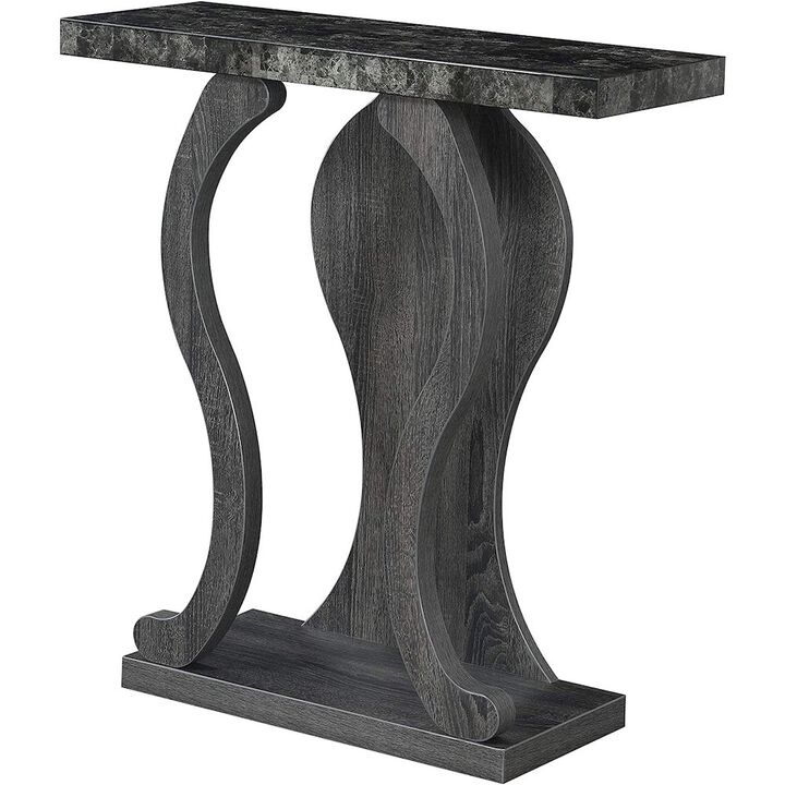 Convenience Concepts Newport Terry B Console Table with Shelf, Black Faux Marble/Weathered Gy