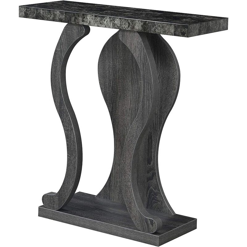 Convenience Concepts Newport Terry B Console Table with Shelf, Black Faux Marble/Weathered Gy