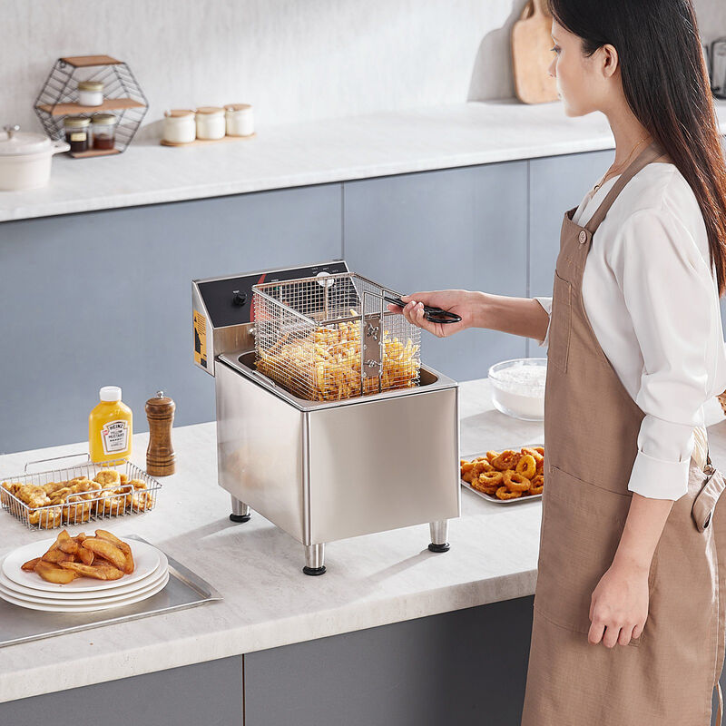 Stainless Steel Commercial Deep Fryer 1750W 12Qt Single Tank with Temperature Control-Silver image number 1