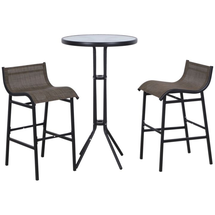 3 Piece Bar Height Outdoor Bistro Set for 2, Round Patio Pub Table 2 Bar Chairs with Comfortable Design & Durable Build, Black/Tan