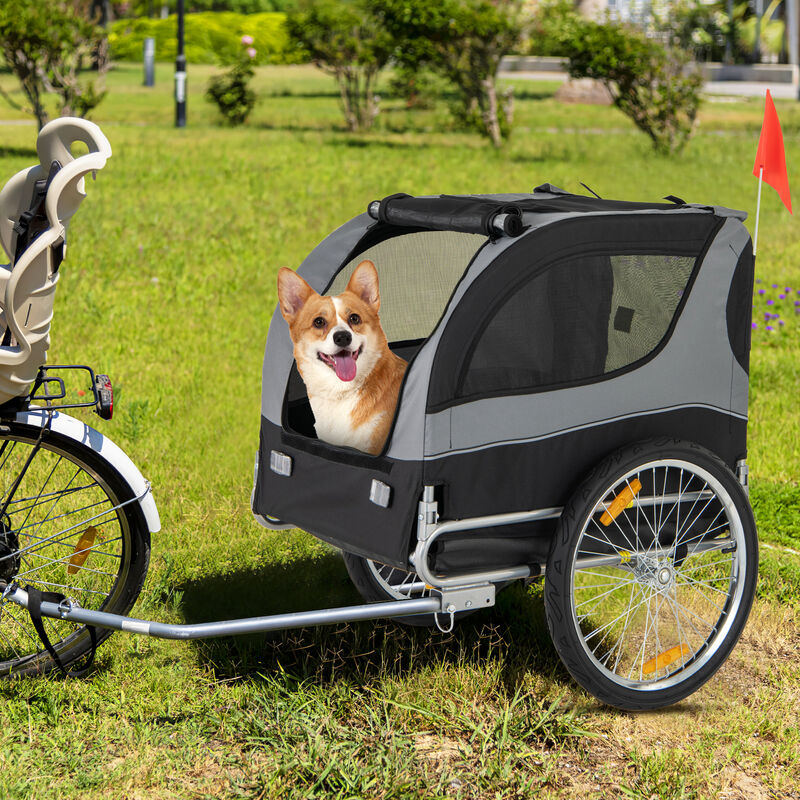 Dog Bike Trailer Foldable Pet Cart with 3 Entrances for Travel