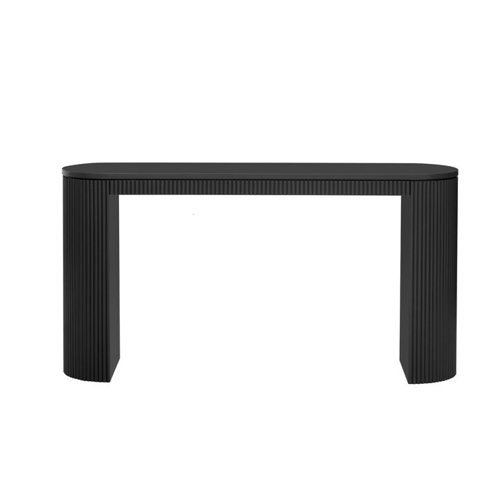Whisen Curved Design Console Table with Unique Vertical Stripe Design  - Black