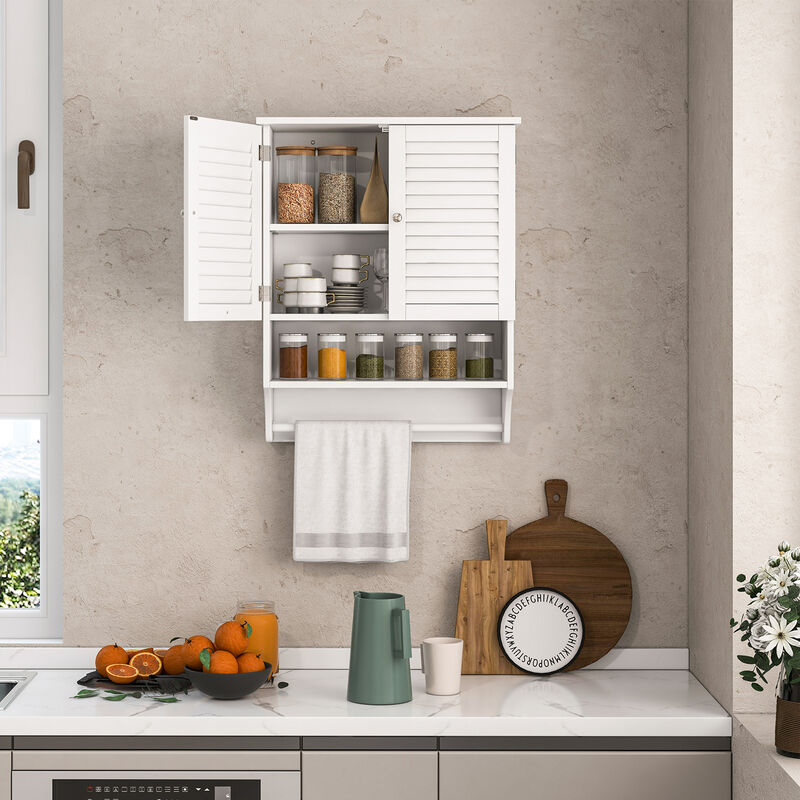 2-Doors Bathroom Wall-Mounted Medicine Cabinet with Towel Bar