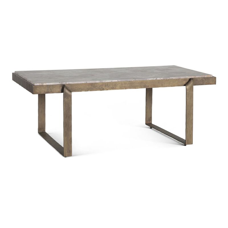 World Interiors Rhodes 49" Coffee Table with Capri Beige Marble Top and Antique Brass Base image number 1