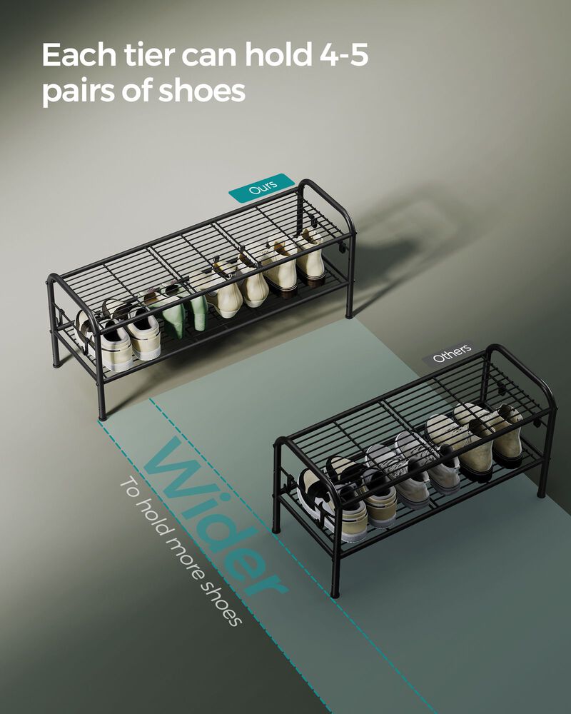 2-Tier Metal Shoe Rack Space-Saving Organizer for Entryway and Closet
