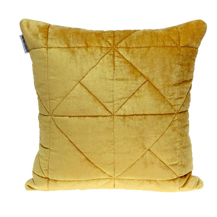 20" Solid Mustard Yellow Geometric Quilted Square Throw Pillow
